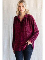 The Girl Next Door Leopard Velvet Blouse - Black & Burgundy