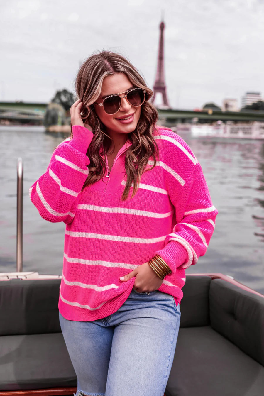 Jameson Quarter Zip Pullover - Pink & Black