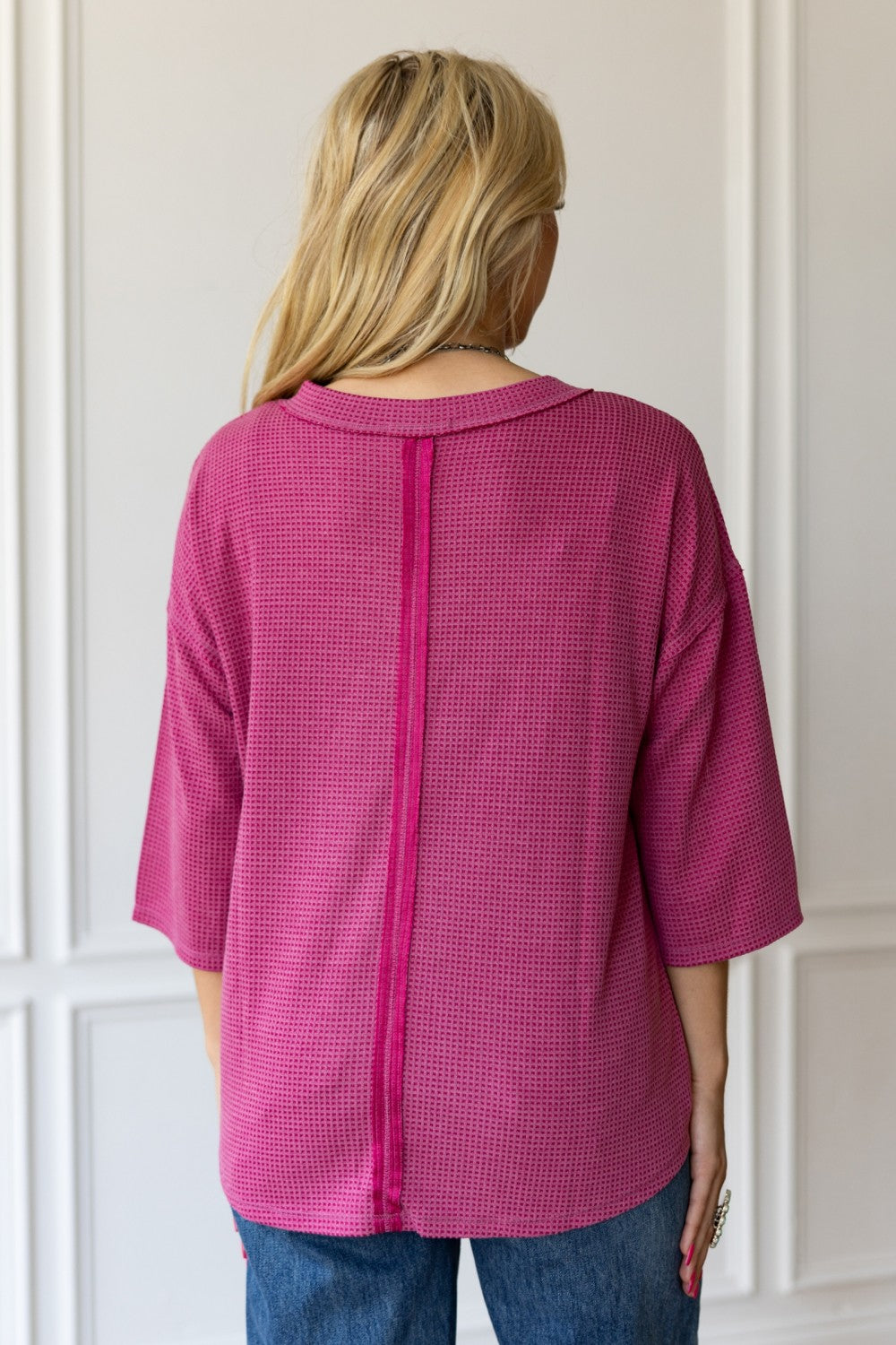 Two Tone Thermal Washed Top- Berry