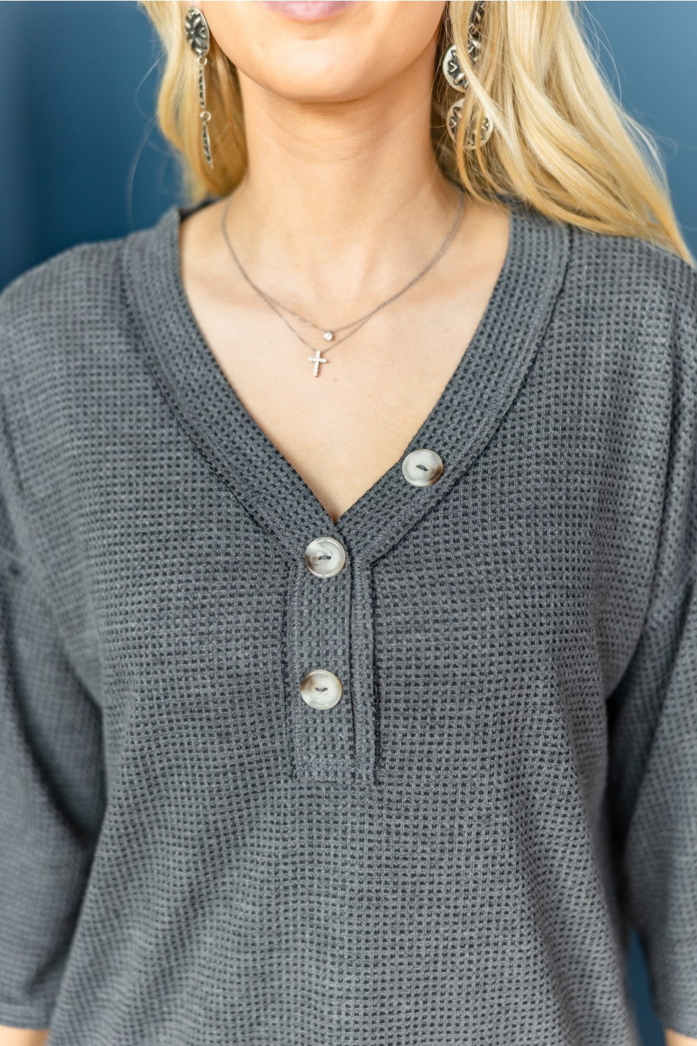 Two Tone Thermal Washed Top-Black