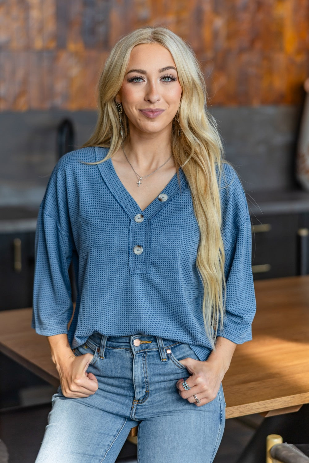 Two Tone Thermal Top- Navy