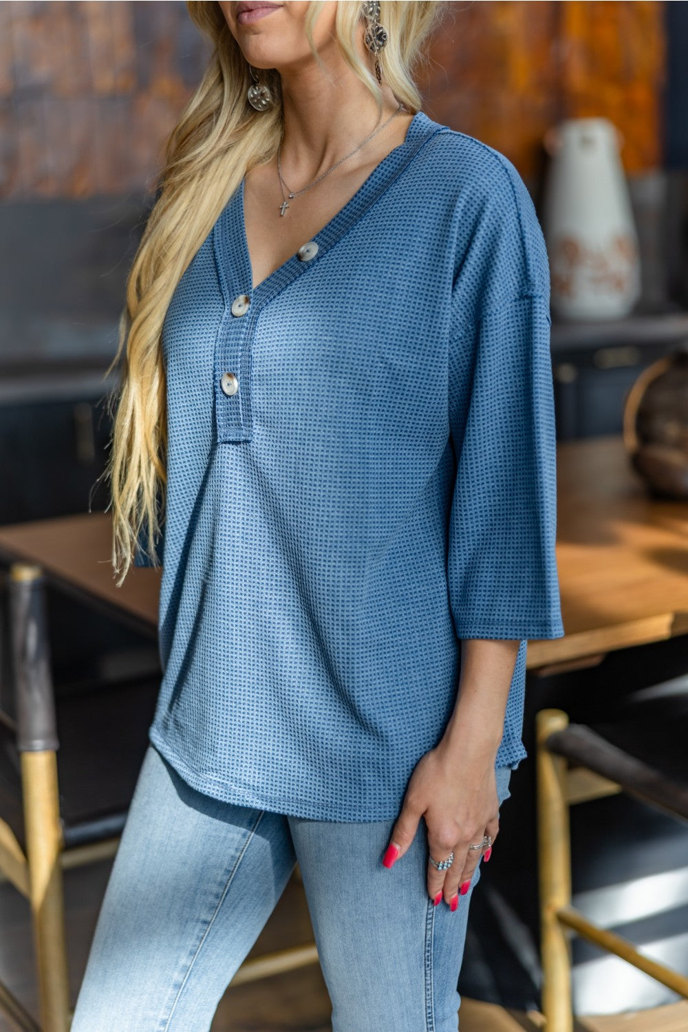 Two Tone Thermal Top- Navy