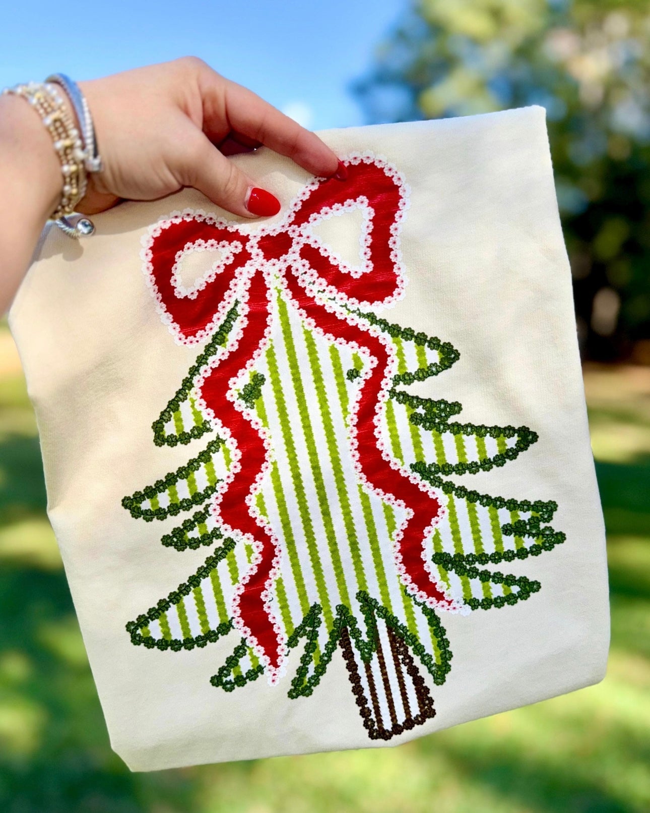 Green Preppy Christmas Tree Graphic T-Shirt