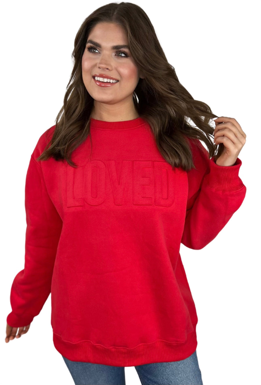 Embossed Red Loved Sweatshirt