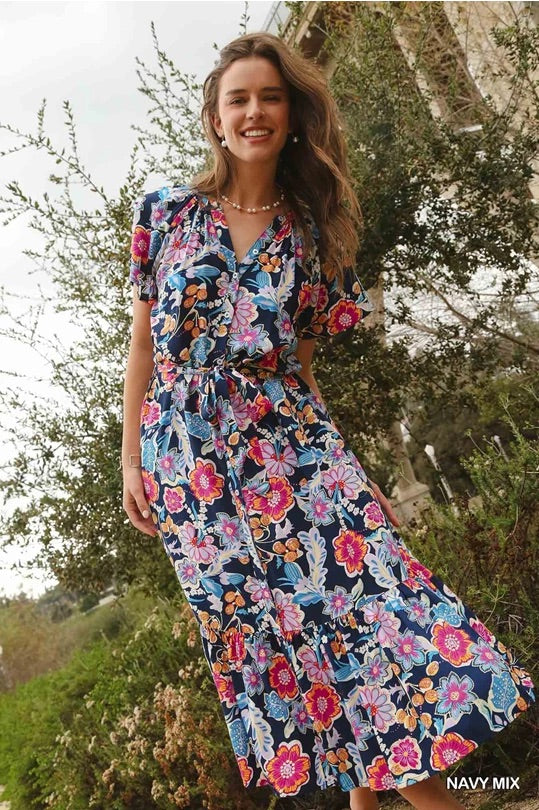 Where I Want To Be Blue Floral Print Maxi Dress