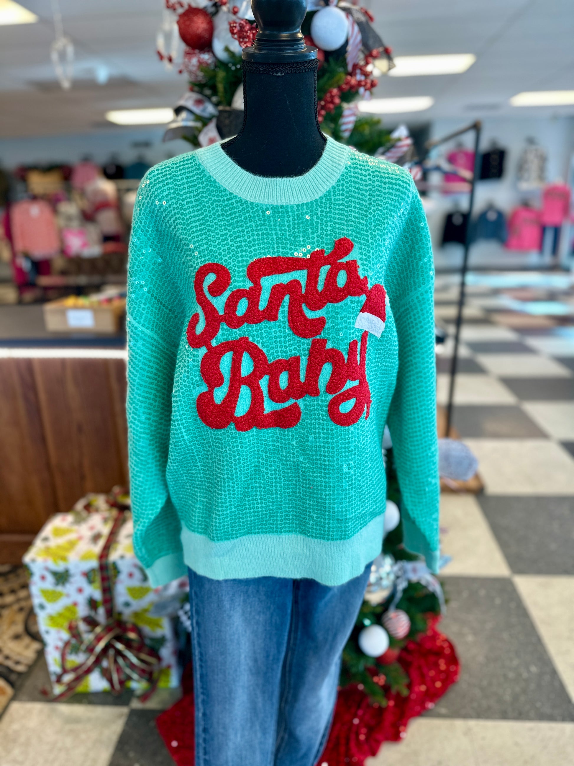 Santa Baby Christmas Sequin Sweater Top