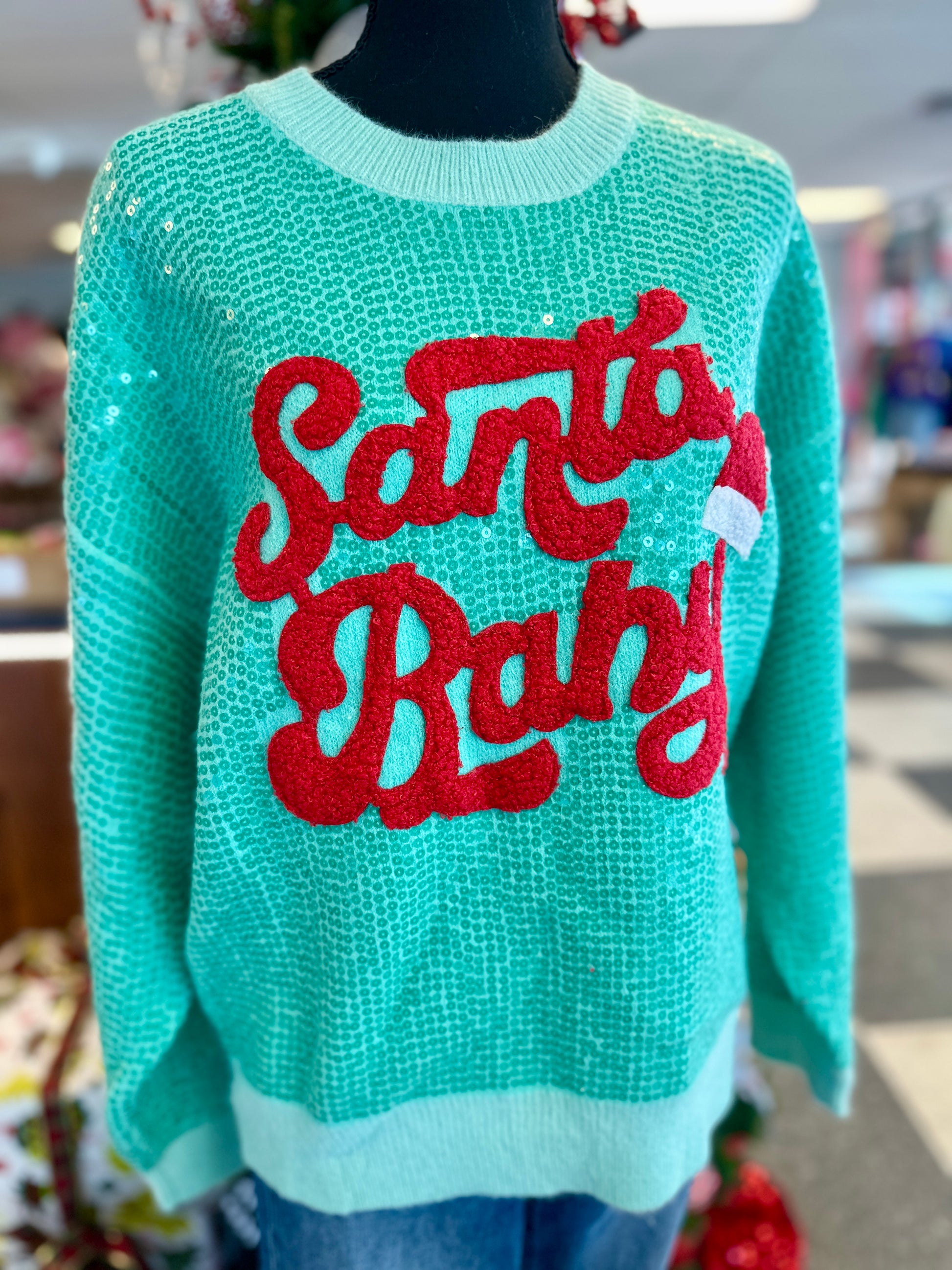 Santa Baby Christmas Sequin Sweater Top