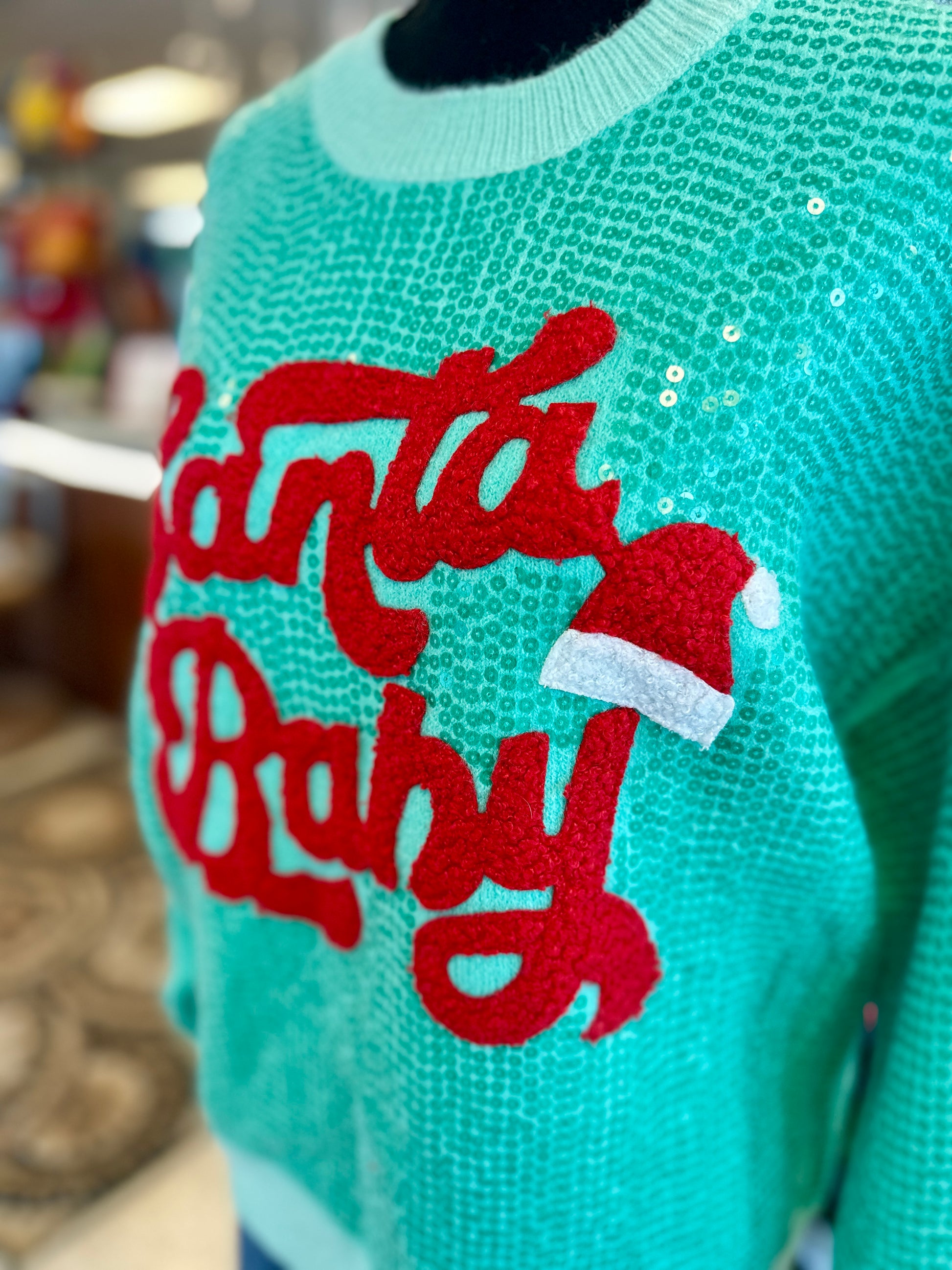 Santa Baby Christmas Sequin Sweater Top