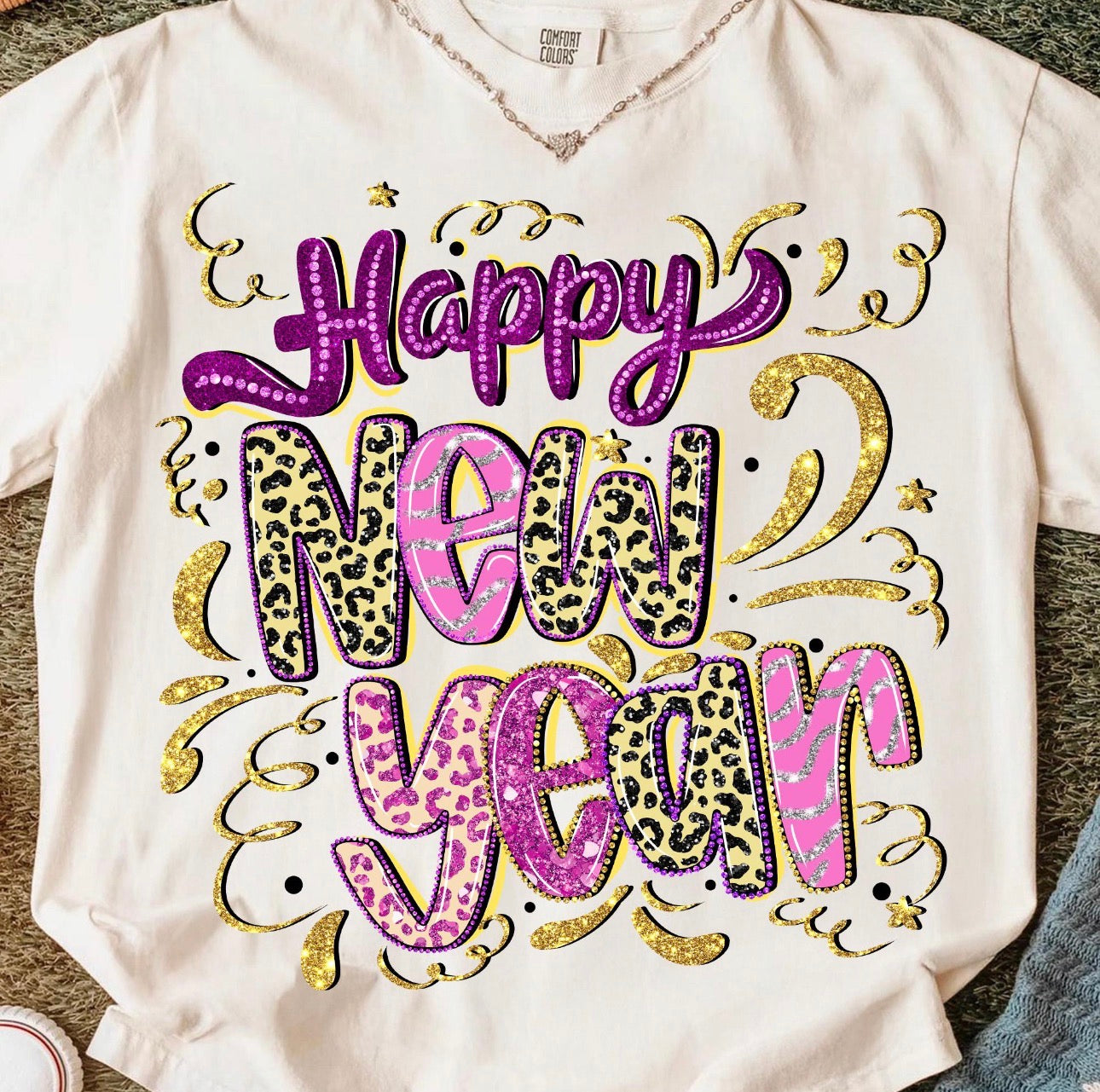 Purple & Cheetah Happy New Year Graphic T-Shirt