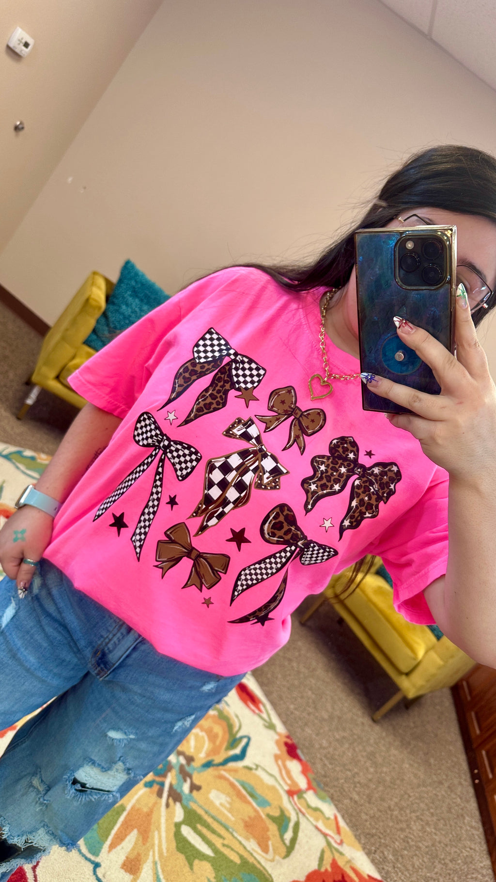 Cheetah & Check Bows Graphic T-Shirt