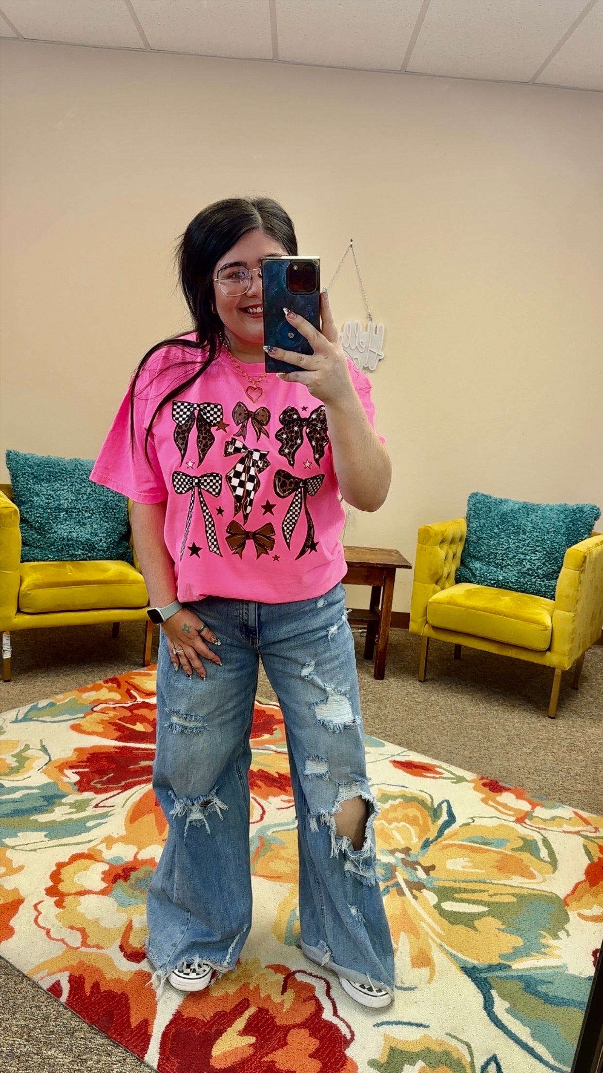 Cheetah & Check Bows Graphic T-Shirt