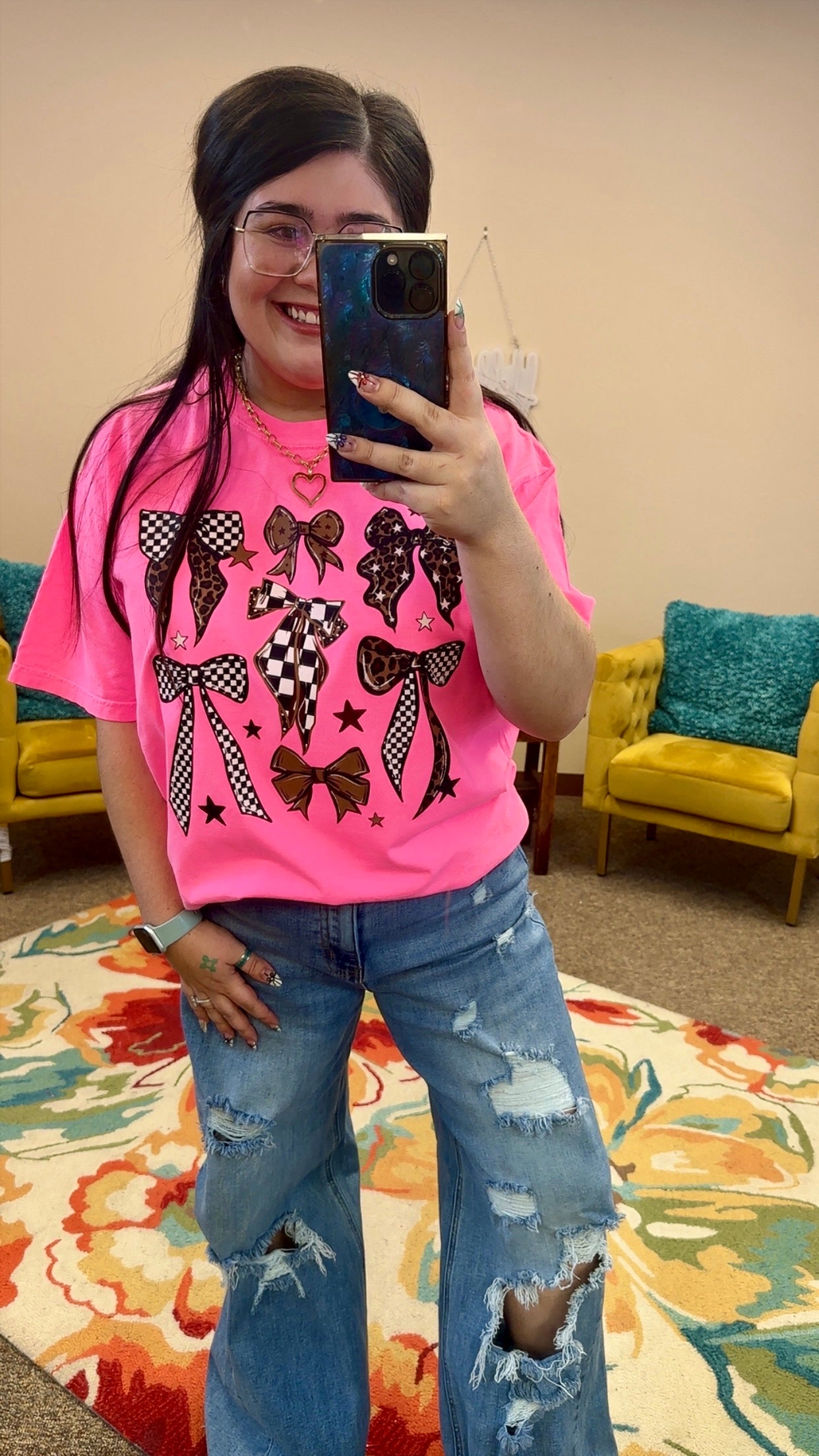 Cheetah & Check Bows Graphic T-Shirt