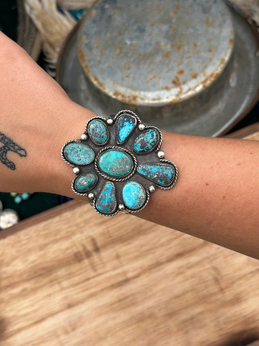 Cluster Mixed Turquoise Cuff Bracelet