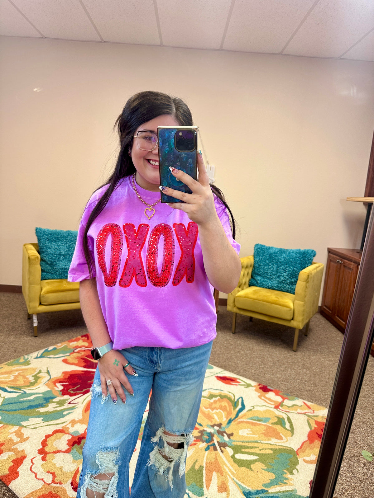 Faux Sequin XOXO Graphic T-Shirt