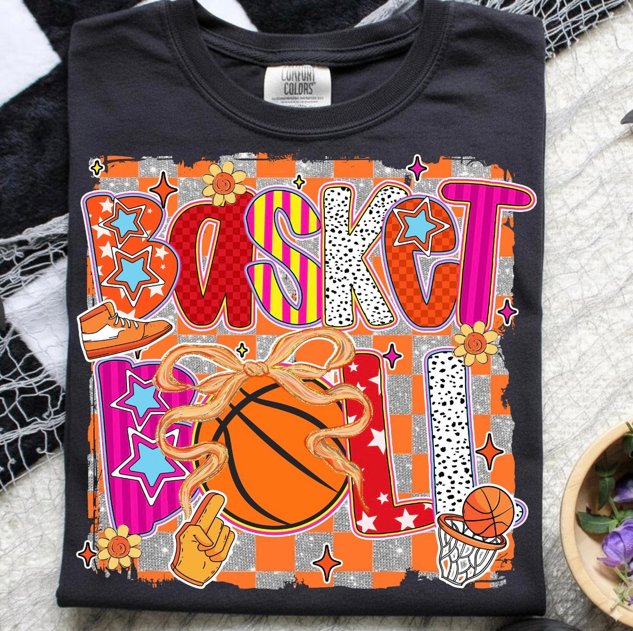 Colorful Basketball Game Day Cluster Graphic T-shirt
