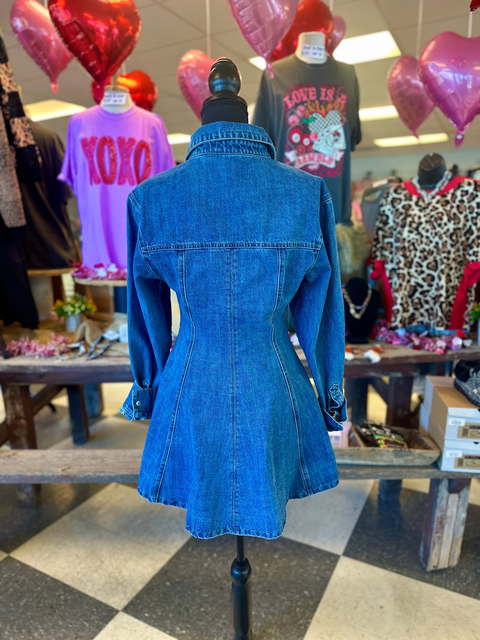 Angelina A Line Denim Button Down Dress