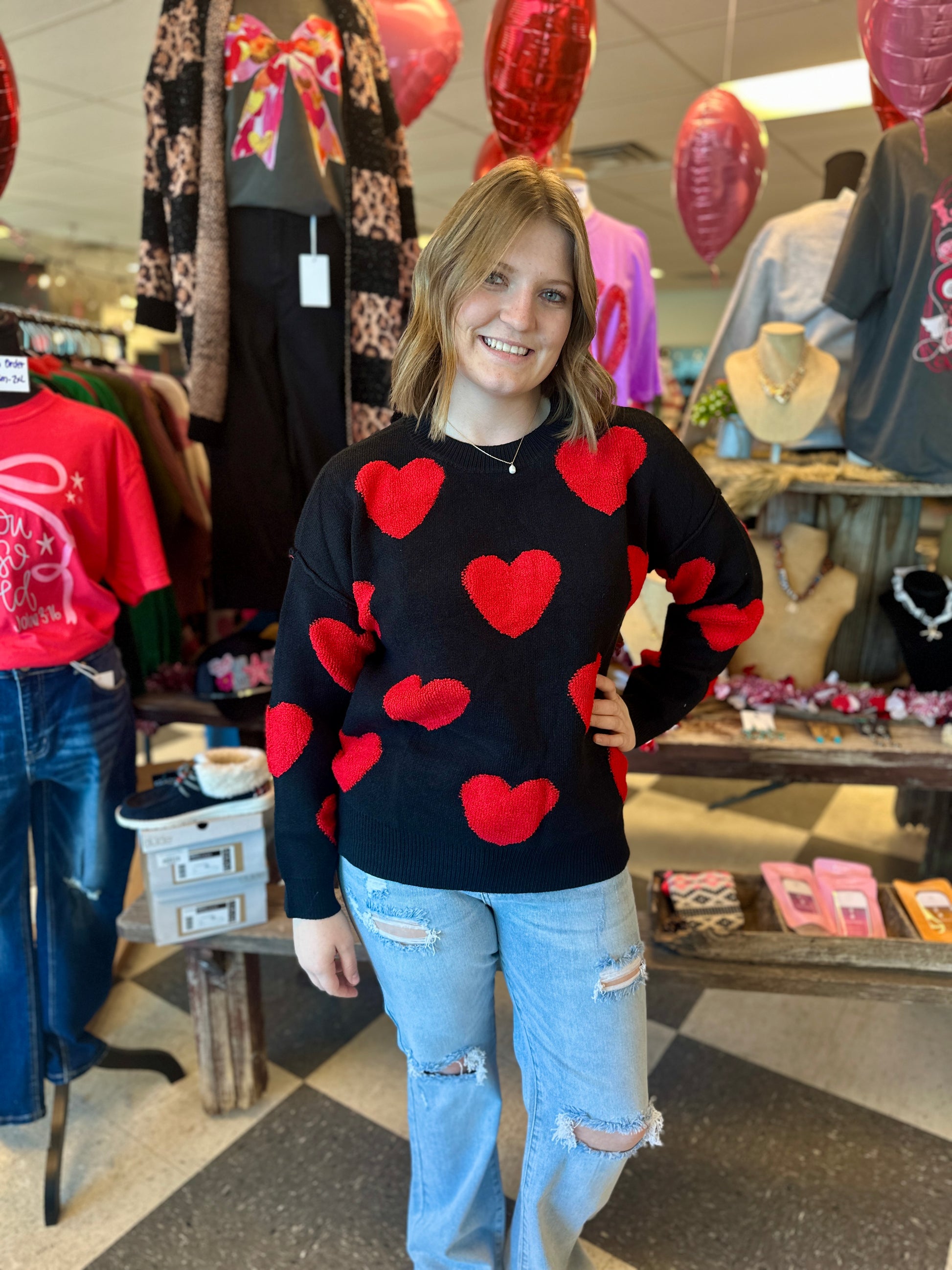 Oversized Valentine Side Slit Heart Sweater