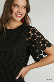 Polka Dot Lace Short Sleeve Top - Black