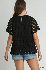 Polka Dot Lace Short Sleeve Top - Black