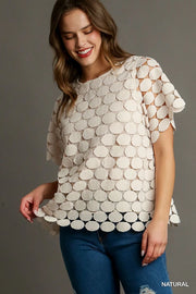 Polka Dot Lace Short Sleeve Top - Natural