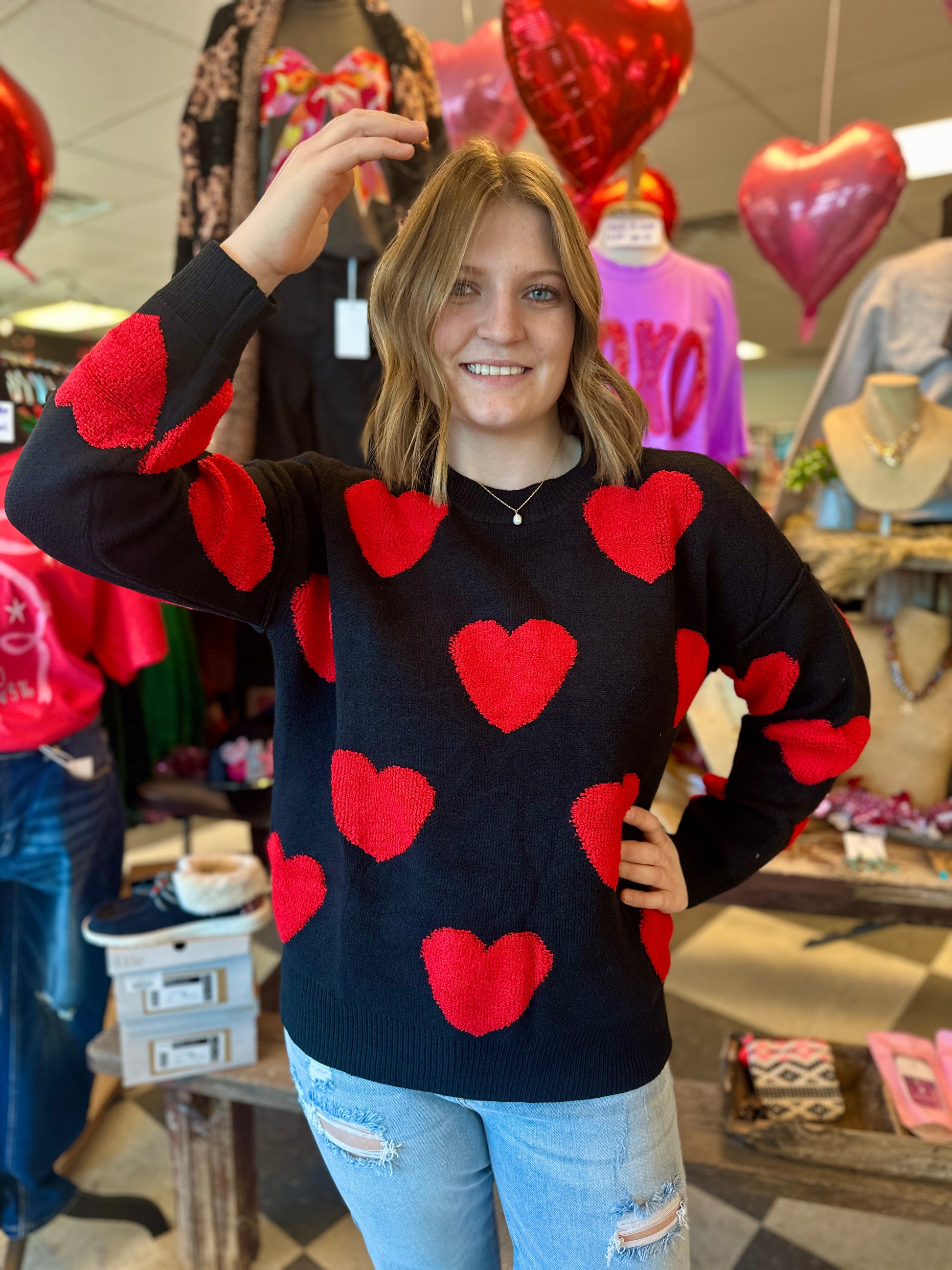 Oversized Valentine Side Slit Heart Sweater
