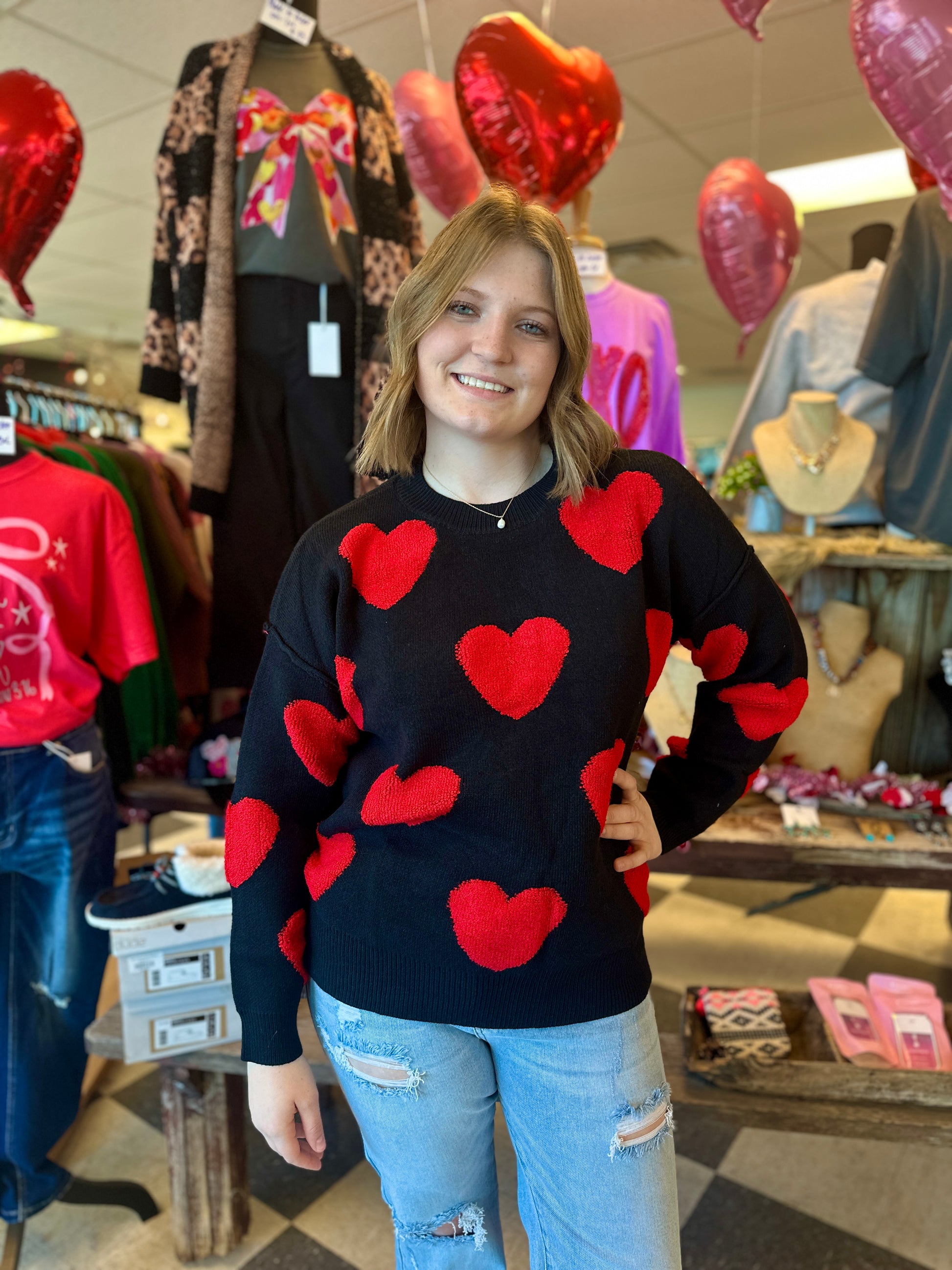 Oversized Valentine Side Slit Heart Sweater