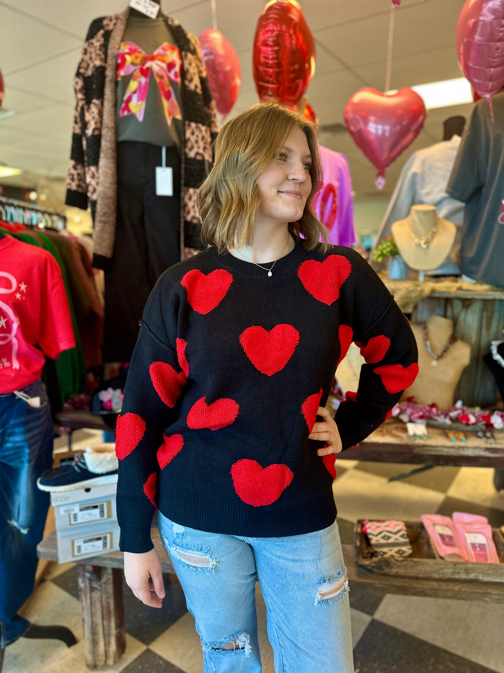 Oversized Valentine Side Slit Heart Sweater