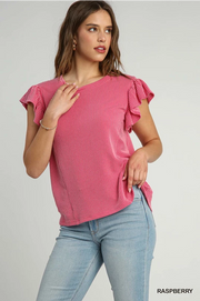 Time Heals Knit Top with Ruffle Sleeves - Raspberry