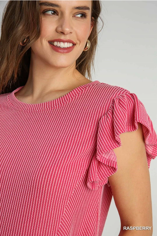 Time Heals Knit Top with Ruffle Sleeves - Raspberry