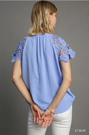 Hold You To It Lace Sleeved Blouse - Blue