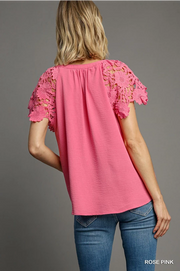 Hold You To It Lace Sleeved Blouse - Rose Pink