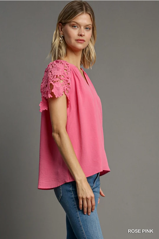 Hold You To It Lace Sleeved Blouse - Rose Pink