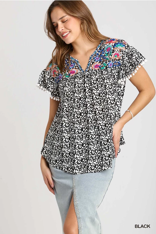 Spin You Around Animal Print Top - Black