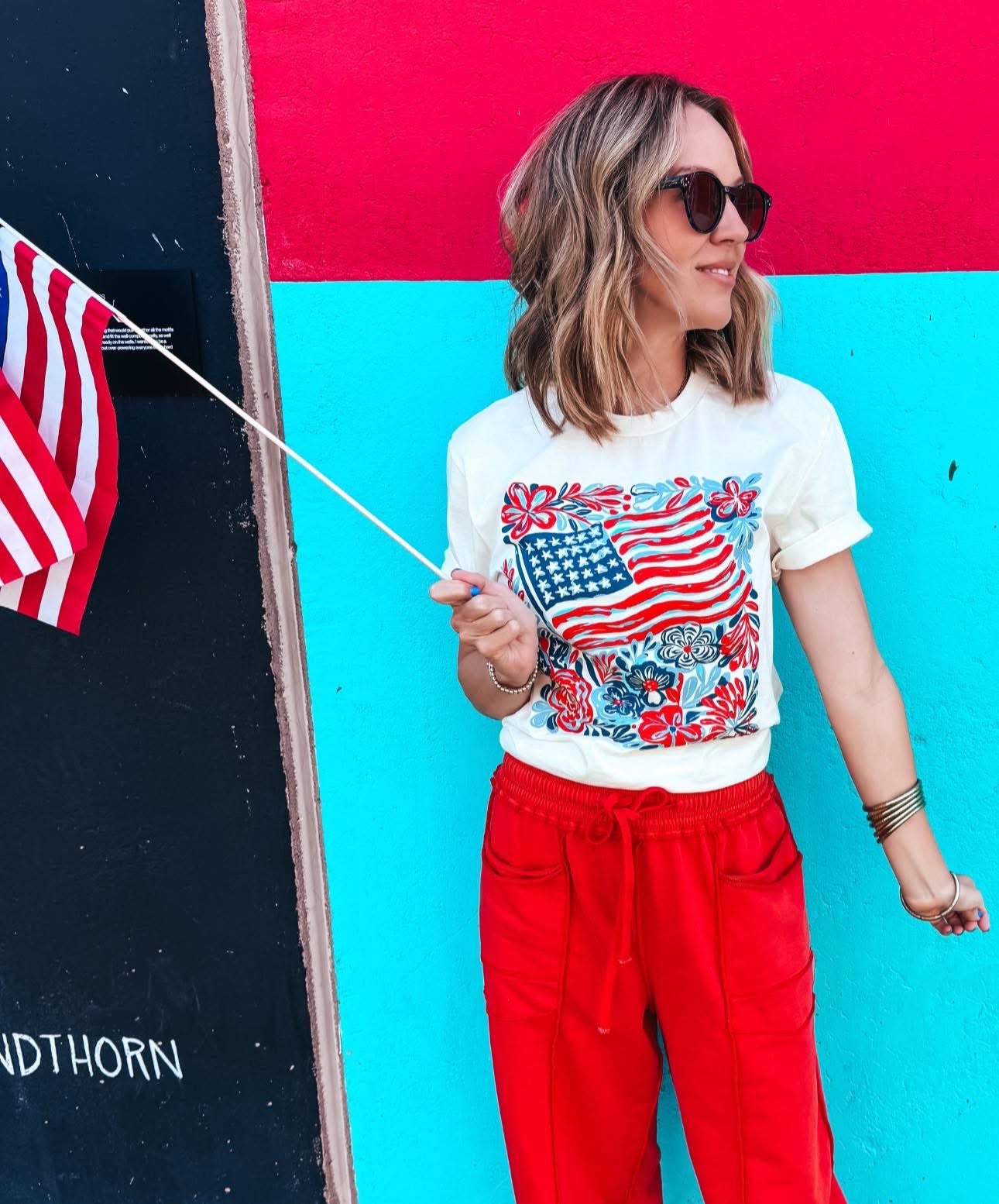 Floral American Flag Graphic T-Shirt