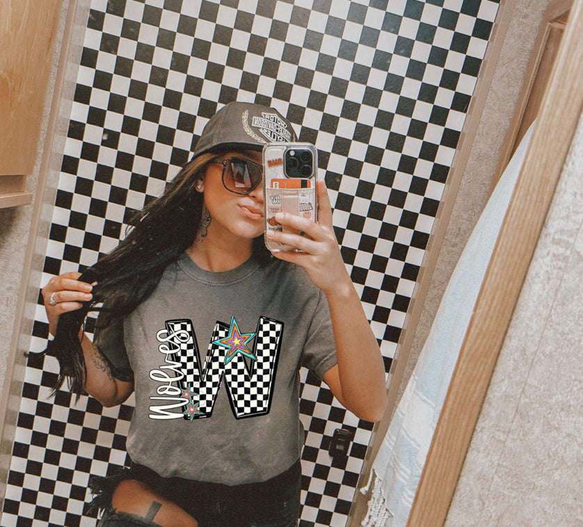 Popstar Checkered Graphic Tee - Wolves