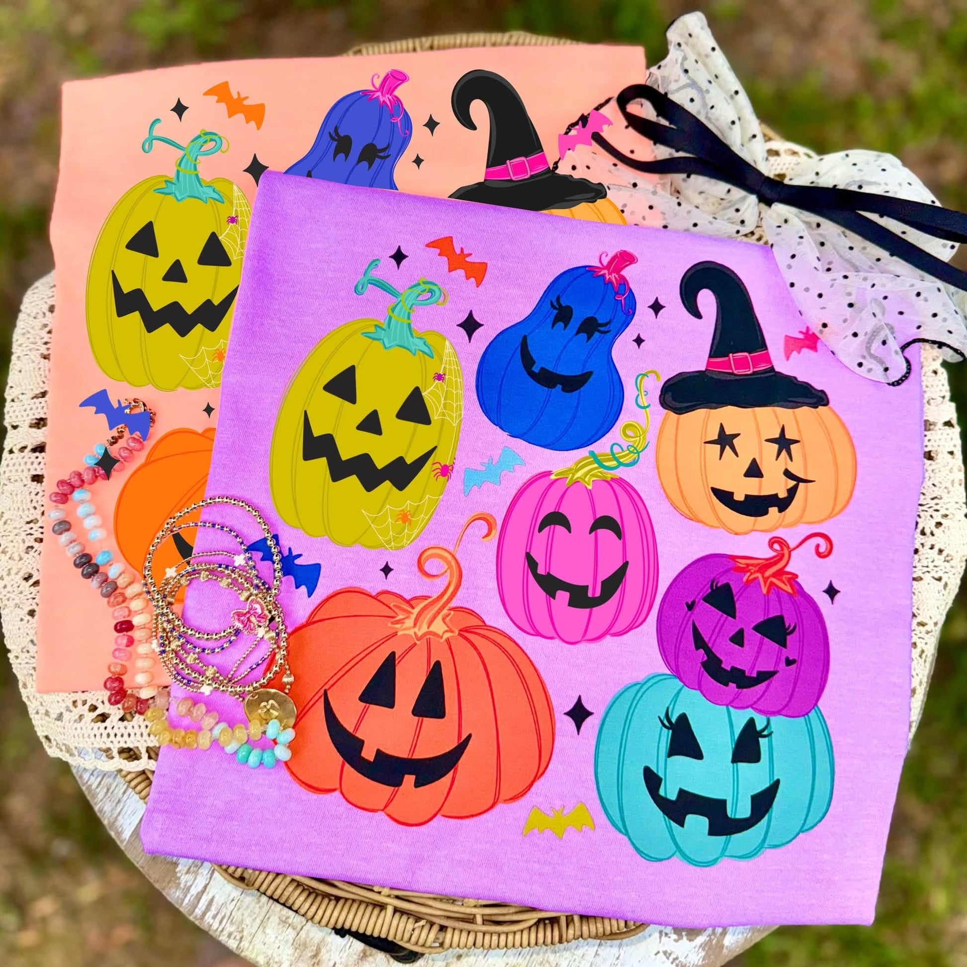 Colorful Spooky Pumpkins Graphic T-Shirt