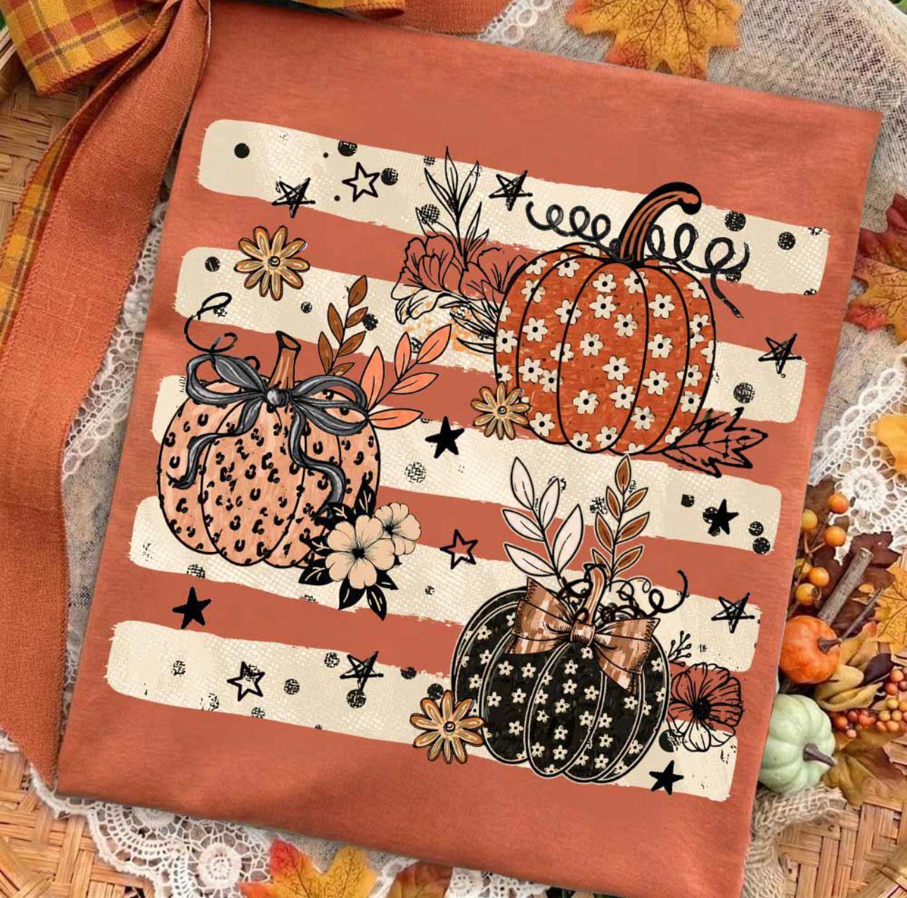 Floral Leopard Pumpkin Trio Graphic T-Shirt