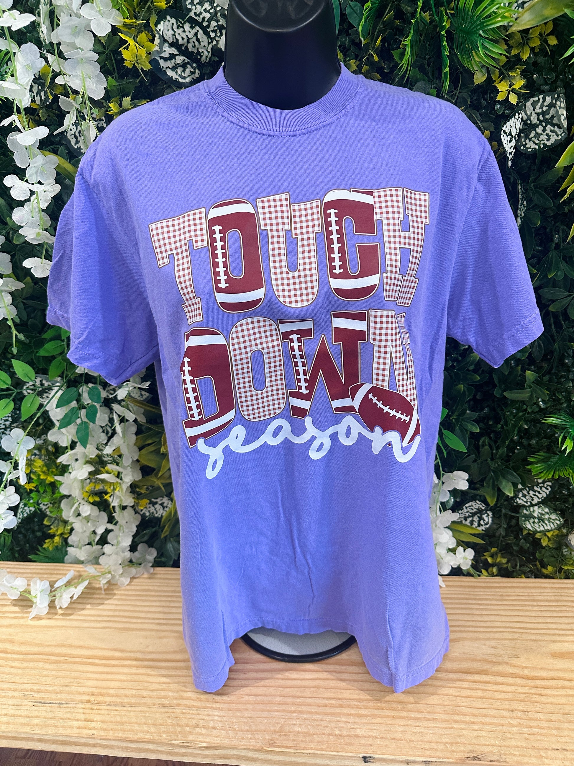Brown Gingham Touchdown Season Graphic T-Shirt