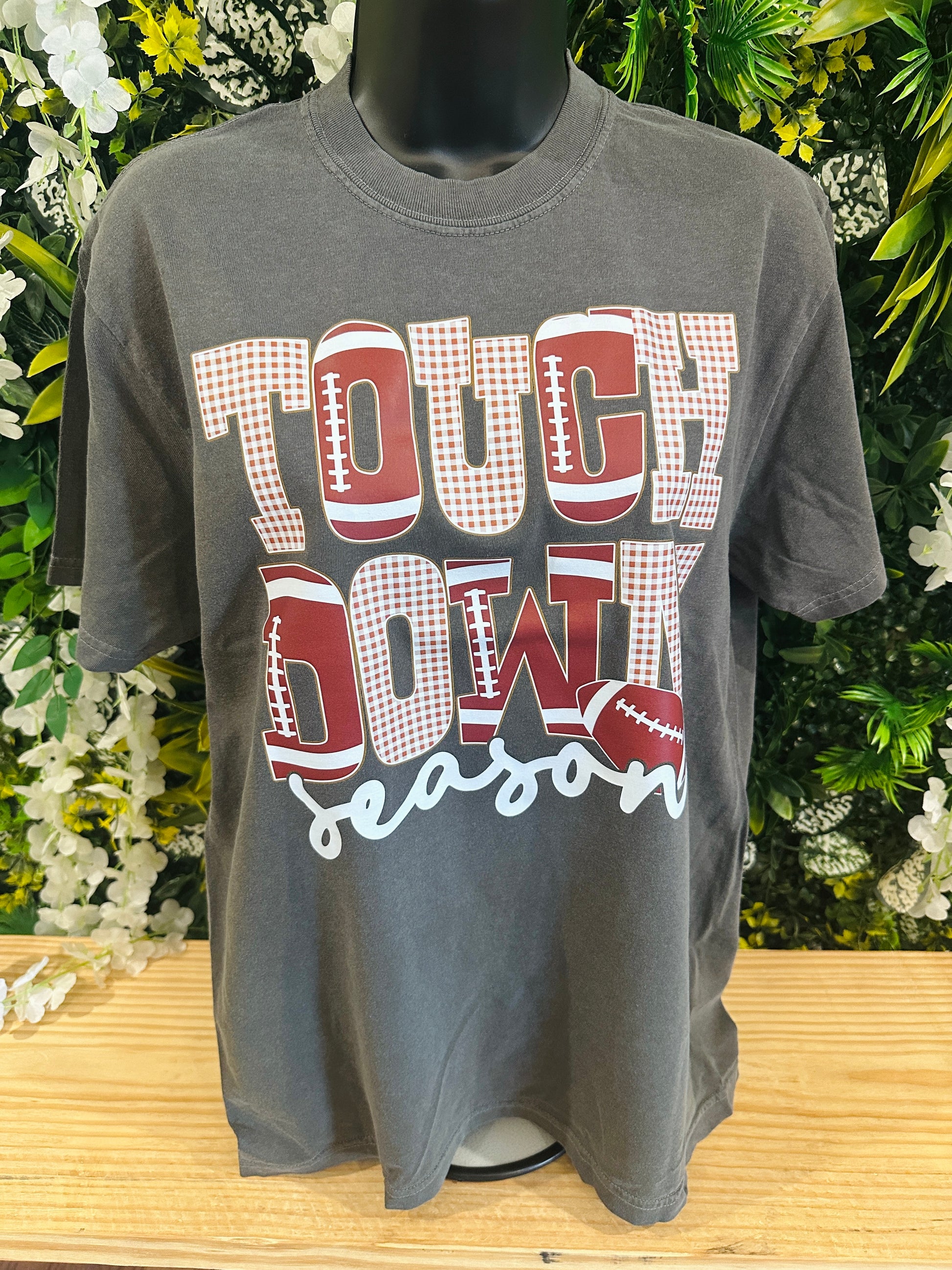 Brown Gingham Touchdown Season Graphic T-Shirt