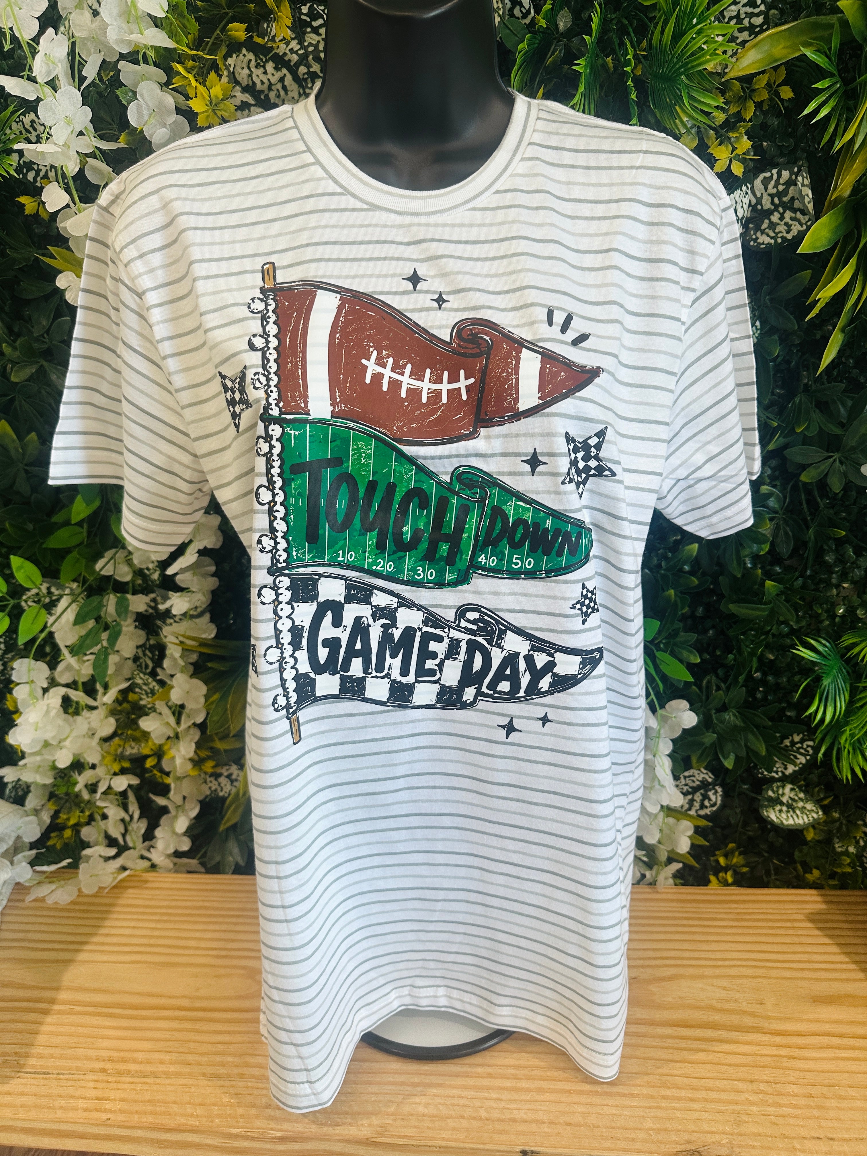 Football Touchdown Flag Shadow Stripe Graphic T-Shirt