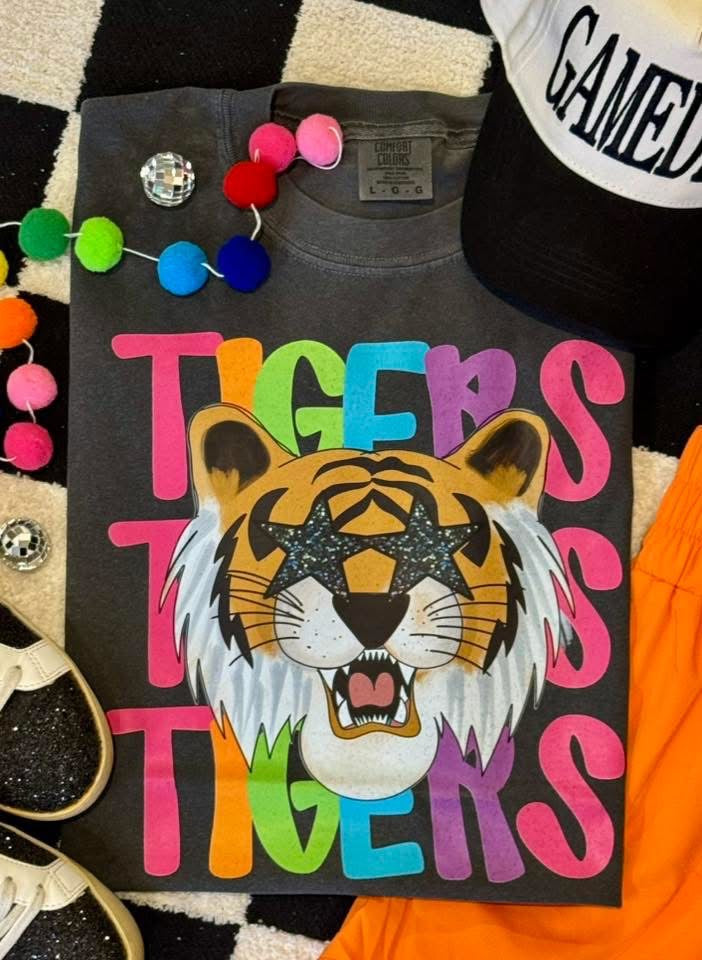 Tigers Neon Mascot Graphic T-Shirts