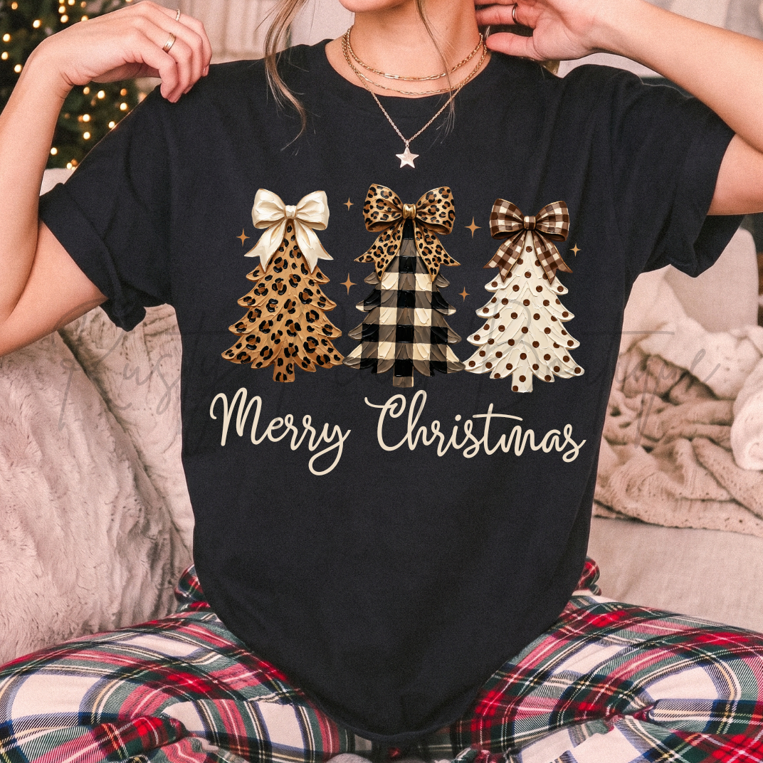 Leopard & Plaid Christmas Trees Graphic T-Shirt | Youth & Adult