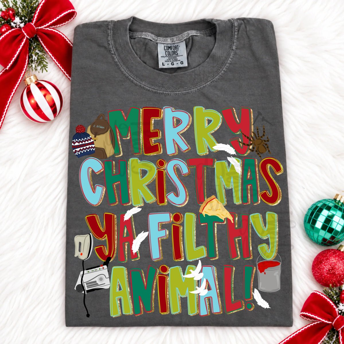 Merry Christmas Ya Filthy Animal | Vintage Holiday Graphic Tee, Long Sleeve &amp; Sweatshirt