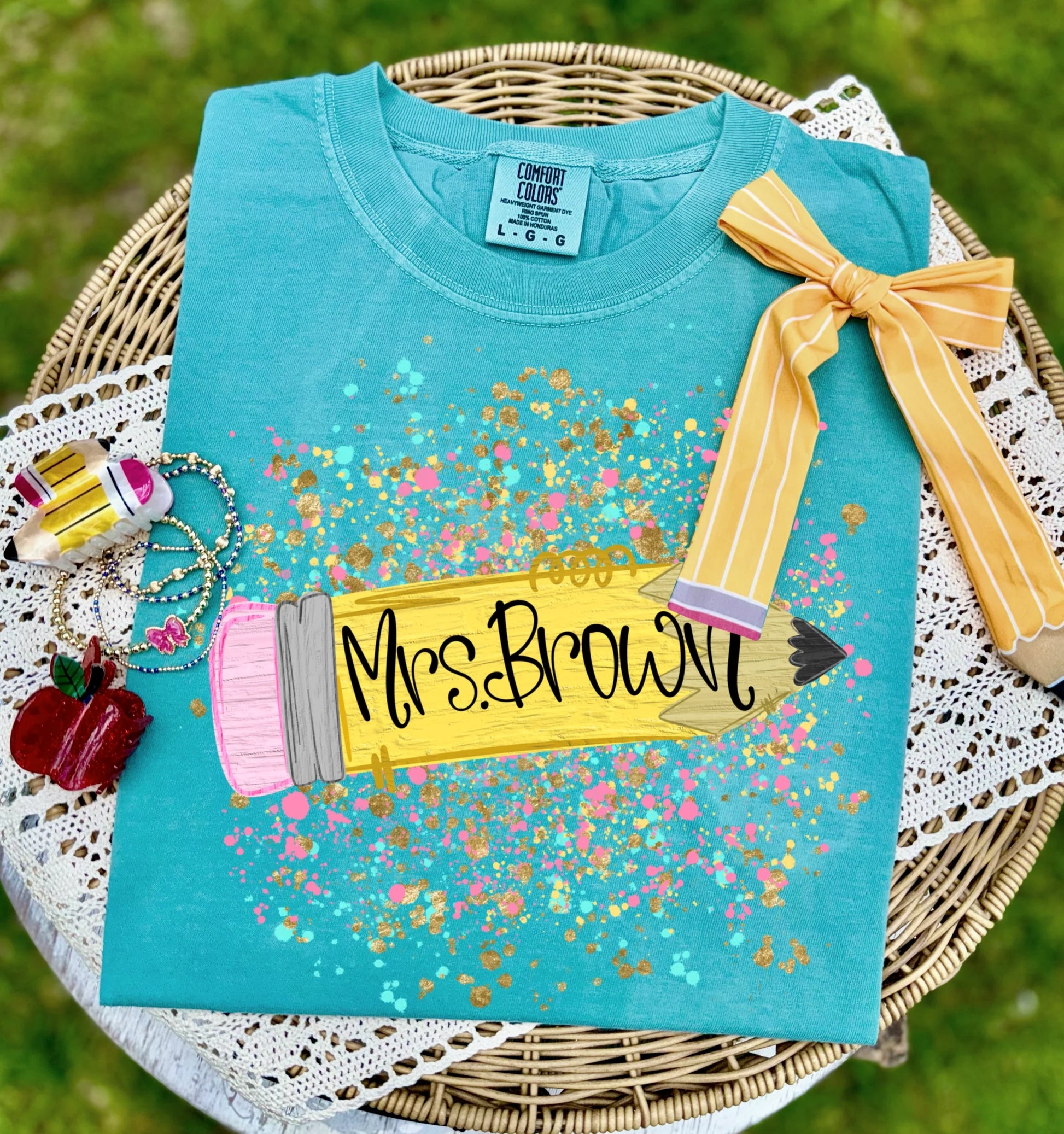 Custom Name Teacher Pencil Graphic T-Shirt