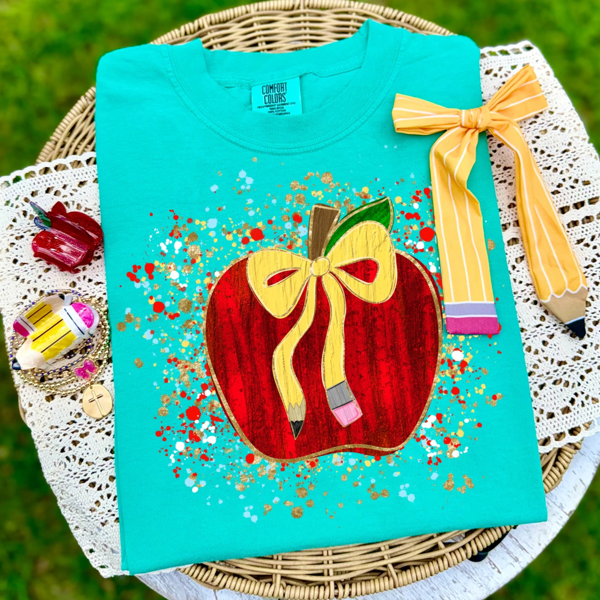 Splatter Apple Teacher Graphic T-Shirt