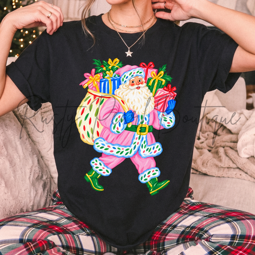 Pink Santa Claus Graphic T-Shirt | Multiple Colors | Youth & Adult