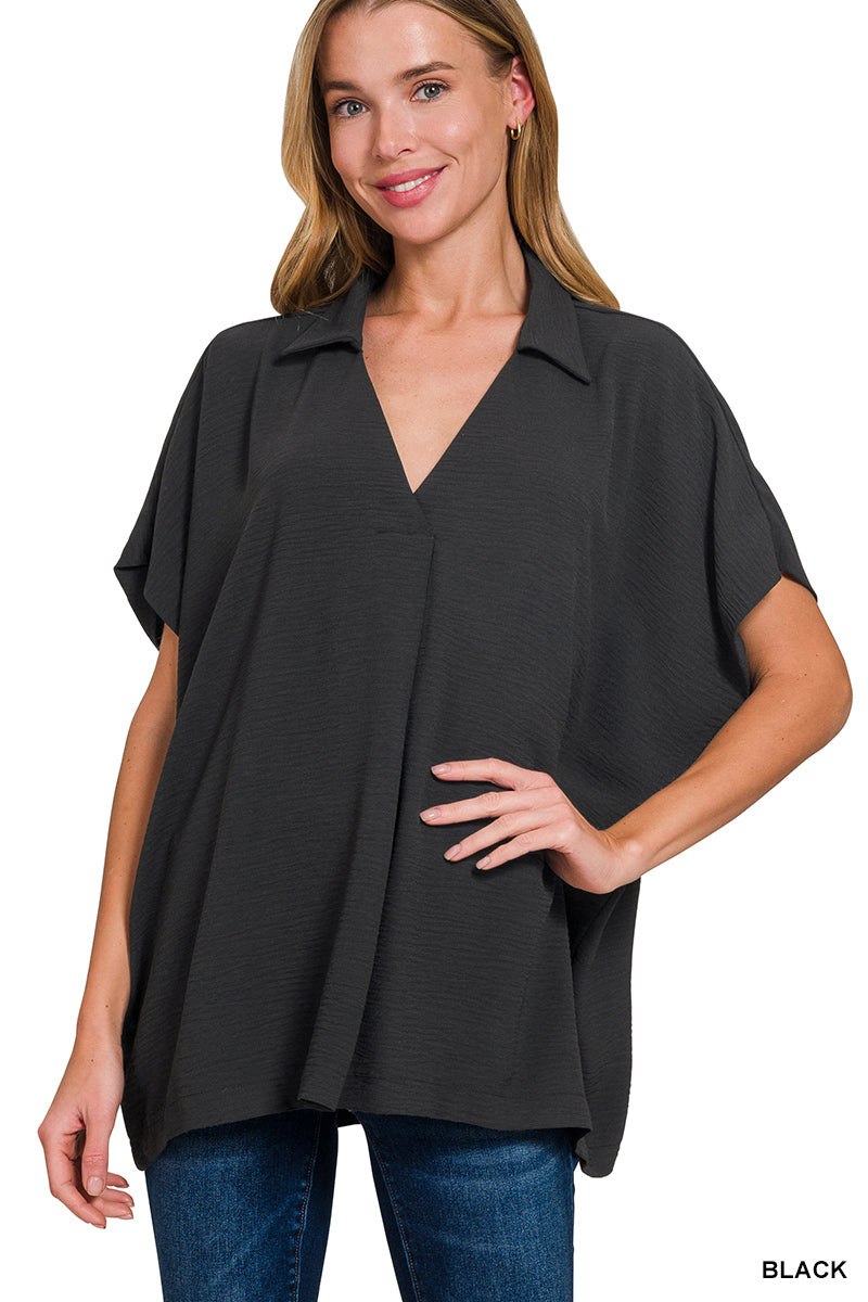 Take It All in Woven Short Sleeve Top - Multiple Colors!