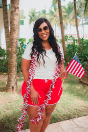 Red And White Drawstring Everyday Shorts