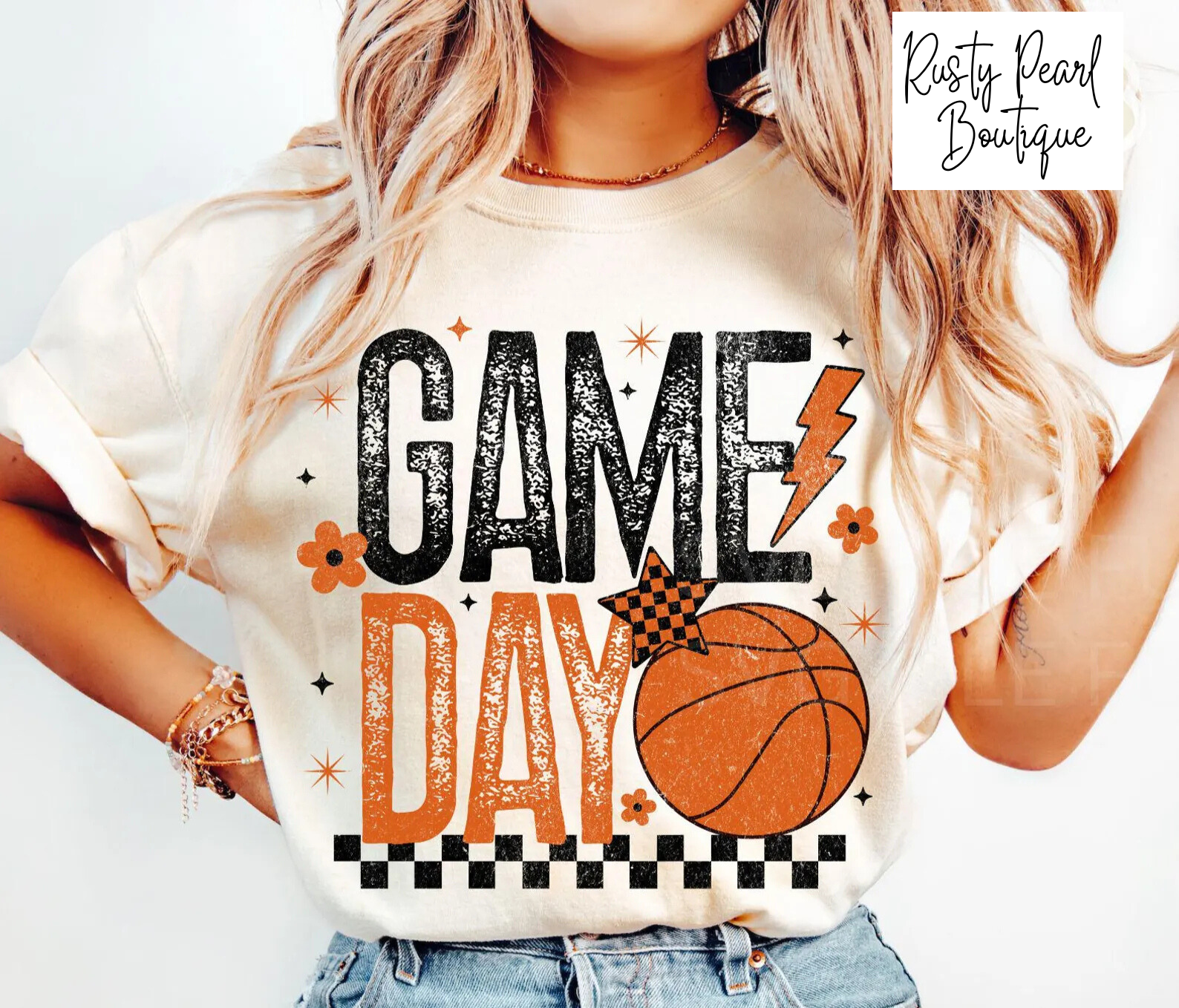 Orange And Black Basketball Game Day Graphic T-Shirt