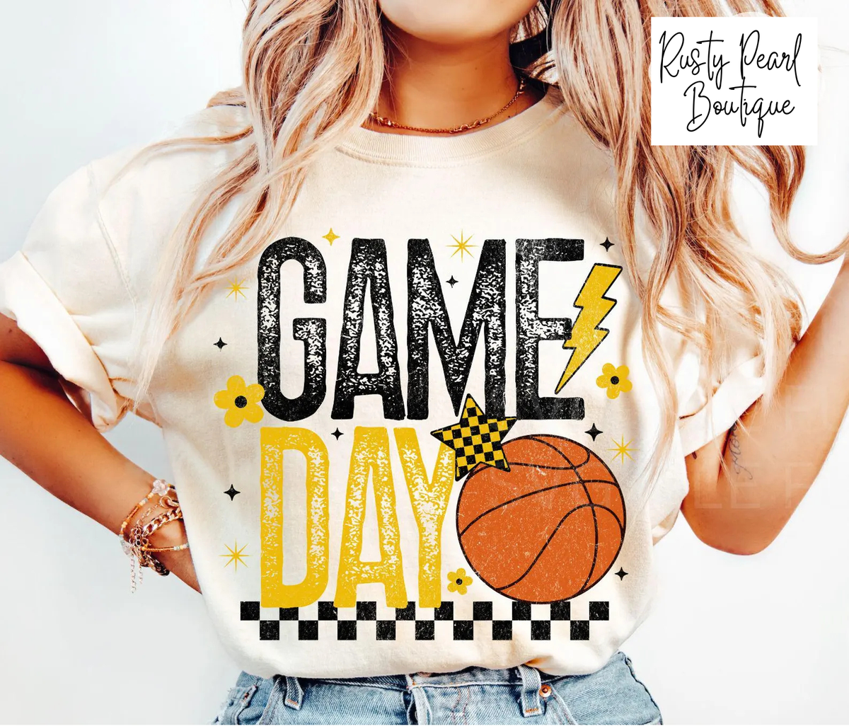 Black and Yellow Basketball Game Day Graphic T-Shirt